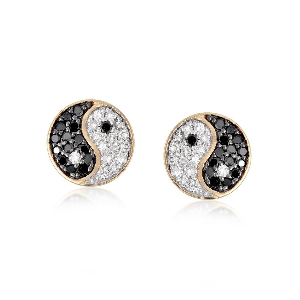 Bygone Era Black 14K (or 18k upon request) Yellow Gold Enamel Stud Earrings
